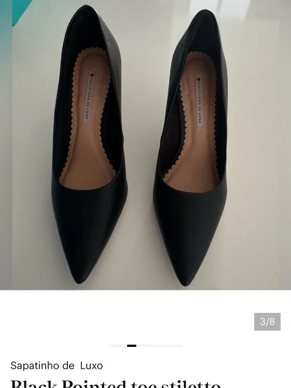 Black Leather Pointed Toe Heels Pumps size 6 classic comfort stylish elegant NIB